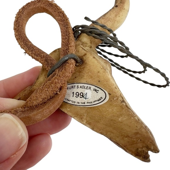 Vintage Kurt Adler Longhorn Cattle Skull Suede Tie Barbed Wire Ornament Decor - Picture 11 of 11